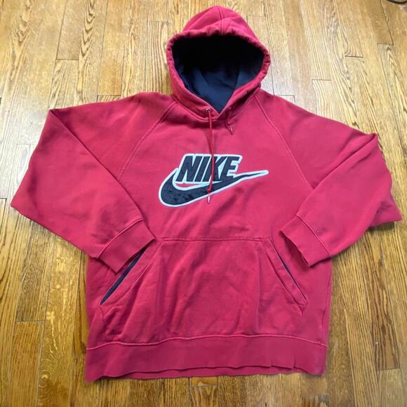 Vintage Y2K Nike Gray Tag Embroidered Logo Red Long Sleeve Pullover Hoodie - Picture 1 of 5